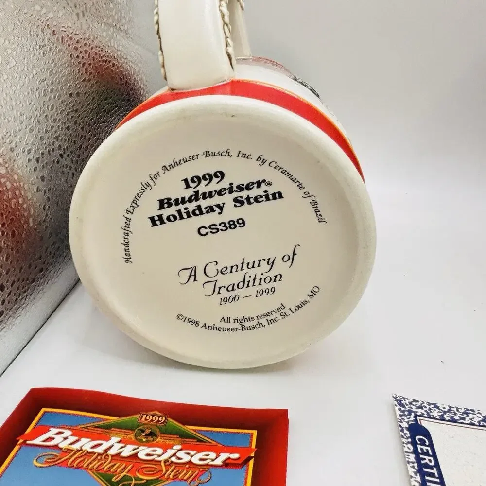 Budweiser 1999 Holiday Stein Ceramic Mug New In Box. With Paperwork. Very Nice!